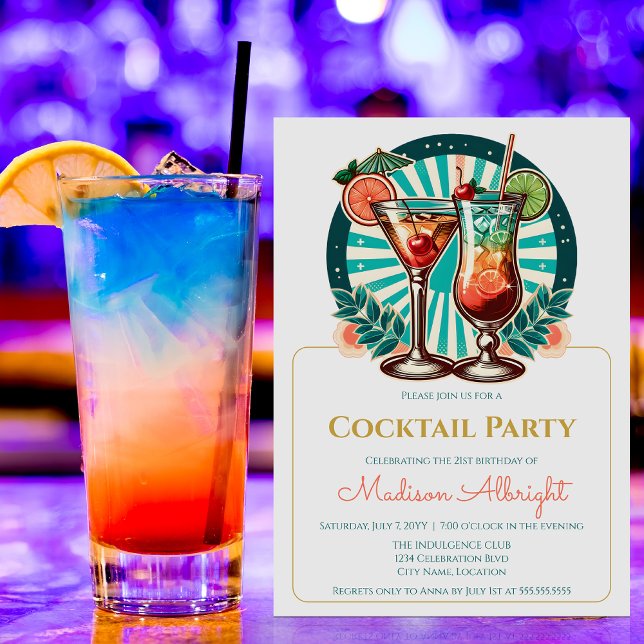 Invitation Retro Cocktail Party (Retro cocktail party invitation front view.)