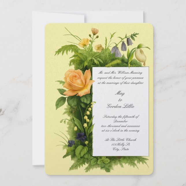 Invitation Retro Color Botanical Wildflowers Wedding (Devant)
