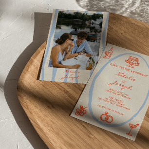 Invitation Rétro Coloré Dessin à la Main Unique Photo Mariage