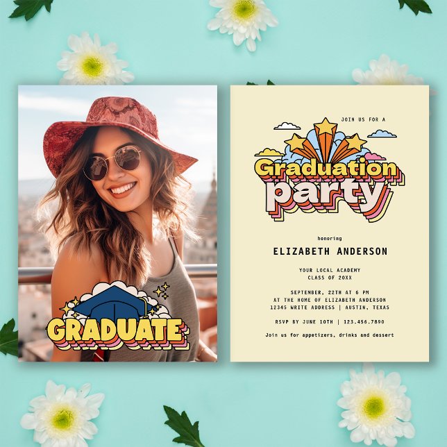 Invitation Retro Colorful Photo Graduation Party (Créateur téléchargé)