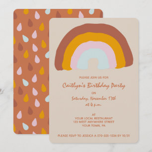 Invitation Retro Colours Rainbow Doodle fête d'anniversaire