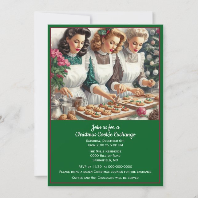 Invitation Retro Cookie Exchange Noël (Devant)