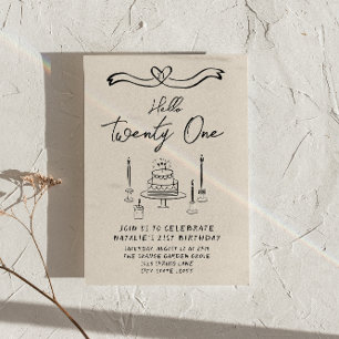 Invitation Retro Coquette Gâteau Bonjour Vingt et un Annivers