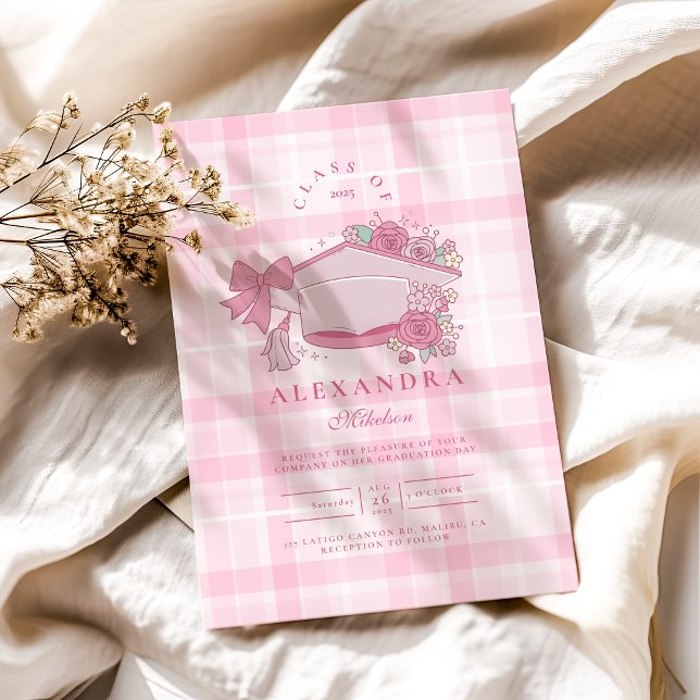 Invitation Retro Coquette Pink Bow Graduation (Créateur téléchargé)