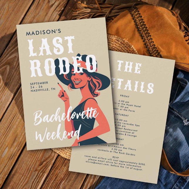 Invitation Retro Cowgirl Dernier Rodeo Glam Linen Bachelorett (last rodeo bachelorette weekend invitation itinerary retro vintage elegant glam cowgirl black white)