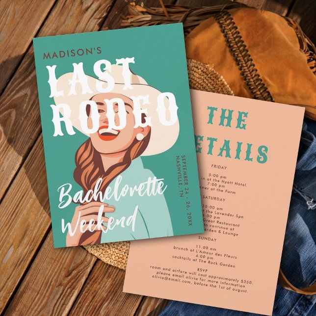 Invitation Retro Cowgirl Dernier Rodéo Itinéraire Bachelorett (last rodeo bachelorette weekend invitation itinerary retro vintage elegant glam cowgirl cowboy west)