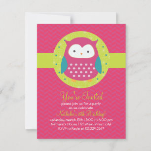 Invitation Retro Cute Owl Purple & Green Girl Birthday Party