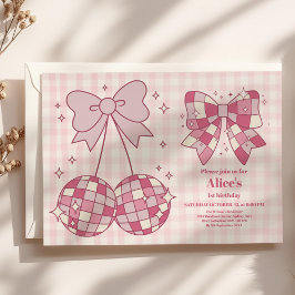Invitation Retro Cute Pink Bow Coquette 1er anniversaire