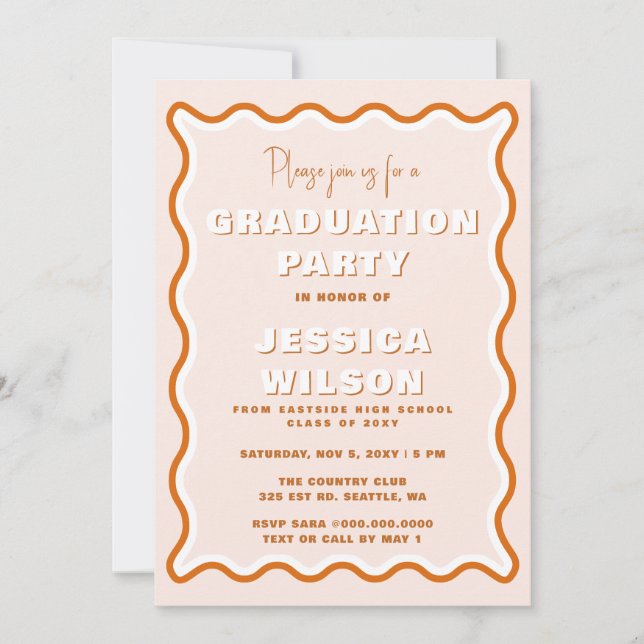 Invitation Retro Cute Wavy Terracotta Photo Graduation (Devant)