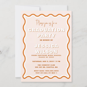 Invitation Retro Cute Wavy Terracotta Photo Graduation