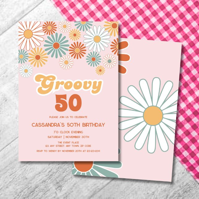Invitation Retro Daisy Boho Groovy Floral Birthday (Créateur téléchargé)