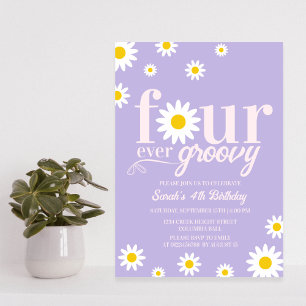Invitation Retro Daisy Four Ever Super Purple 4e anniversaire