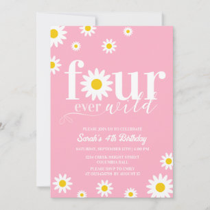 Invitation Retro Daisy Four Ever Wild Rose Blanc 4e anniversa