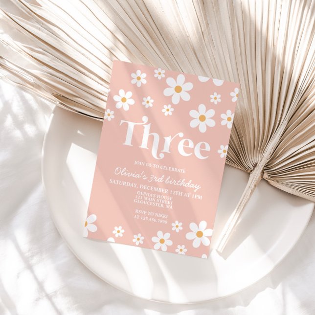 Invitation Retro Daisy TROIS Floral 3e Anniversaire Invitatio (Créateur téléchargé)