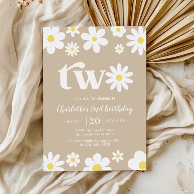 Invitation Retro Daisy Two Floral 2e Anniversaire (Créateur téléchargé)