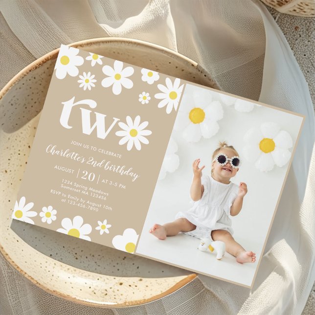Invitation Retro Daisy Two Floral 2e Anniversaire Photo (Créateur téléchargé)