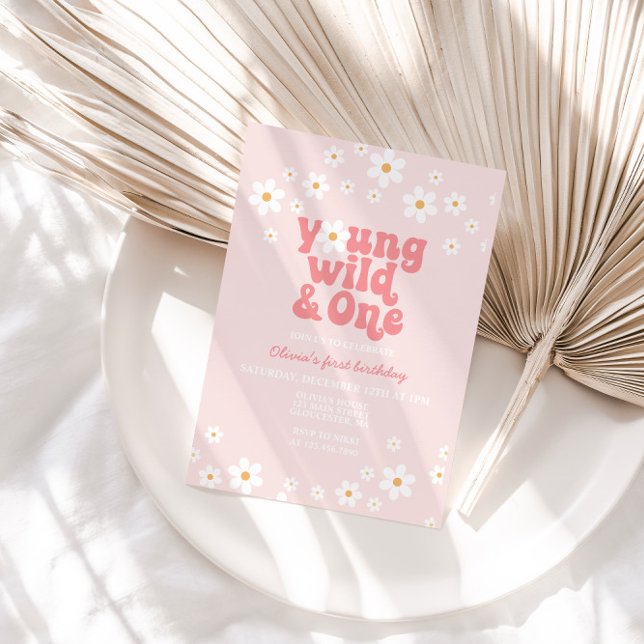 Invitation Retro Daisy Young Wild One Floral 1er Anniversaire (Créateur téléchargé)
