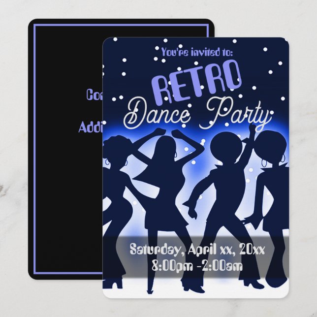 Invitation Retro Dance Party Bleu (Devant / Derrière)