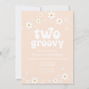 Invitation Rétro Deux Groovy marguerite boho floral deuxième