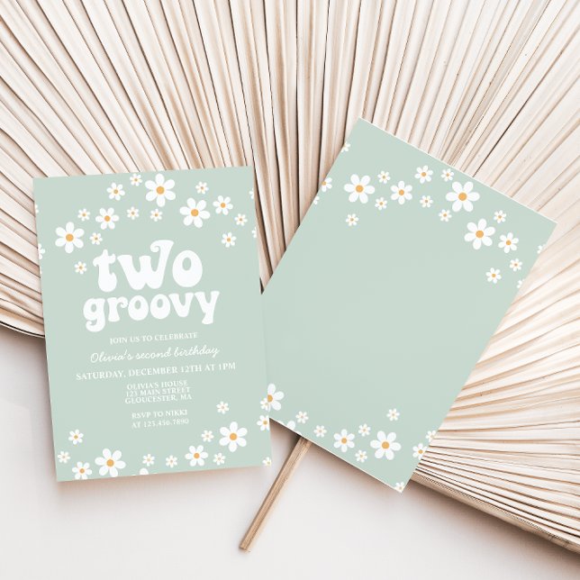 Invitation Retro Deux marguerite Super boho floral deuxième a (Créateur téléchargé)