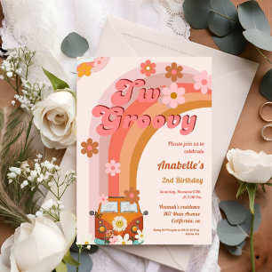 Invitation Retro deux Super Daisy Flower fête d'anniversaire