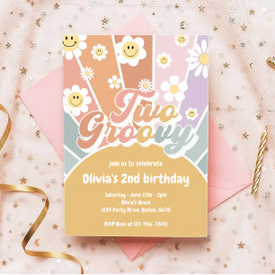 Invitation Retro Deux Super Sunshine Daisy Boho 2e anniversai