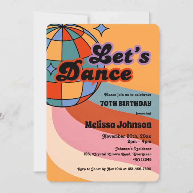 Invitation Retro Disco Ball Let's Dance Party Anniversaire (Devant)