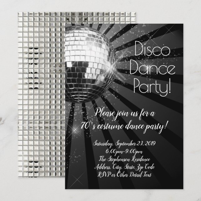 Invitation Retro Disco Dance les années 70 Costume Halloween  (Devant / Derrière)
