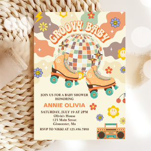 Invitation Retro Disco Roller Skate Baby shower Party
