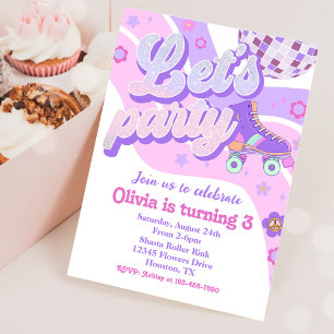 Invitation Retro Disco Roller Skate Faisons la fête 3e annive
