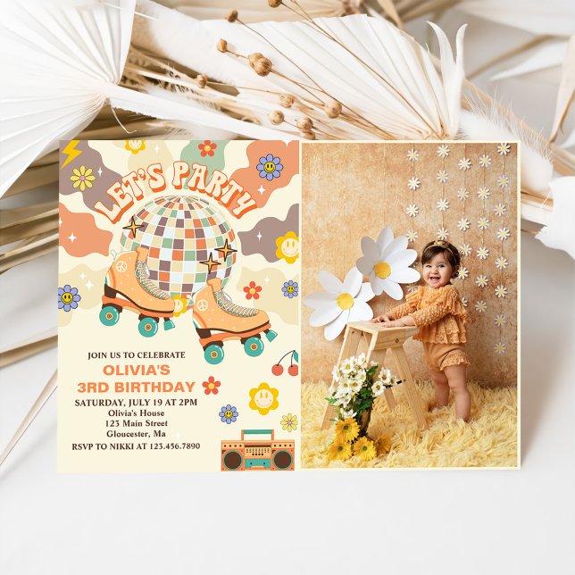 Invitation Retro Disco Roller Skate Faisons la fête 3e annive (Créateur téléchargé)