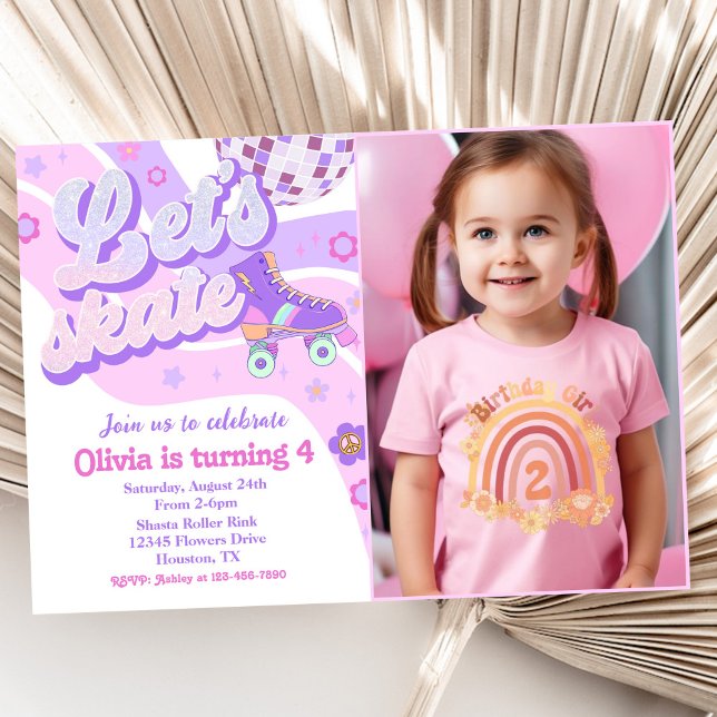 Invitation Retro Disco Roller Skate Let's Skate 4e anniversai (Créateur téléchargé)