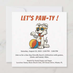 Invitation Retro Dog Beach Party - Dessin Vintage