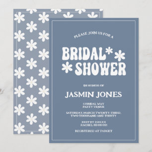 Invitation Retro Dusty Blue Daisy Flower Bridal Shower