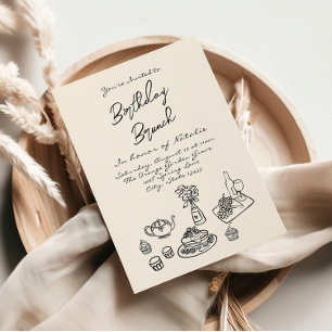 Invitation Rétro Écrit main tiré Quirky Brunch Anniversaire