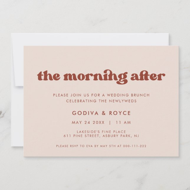 Invitation Retro élégant Peach Pink Mariage Brunch (Devant)