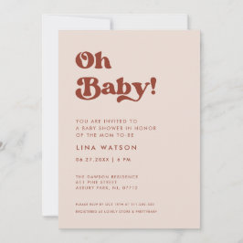 Invitation Retro élégant Peach Pink Oh Baby
