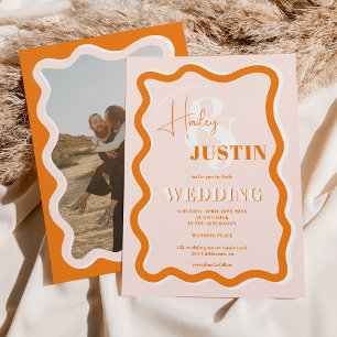 Invitation Retro en terre cuite courge ondulé mariage photo
