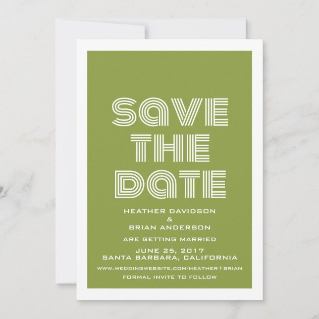 Invitation Rétro Enregistrer l'Invitation de date, Vert olive (Devant)