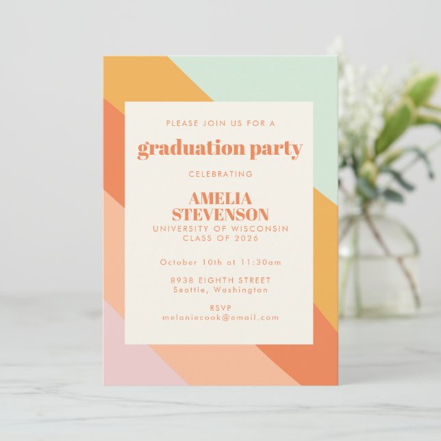 Invitation Retro Été Abstrait Stripes Graduation Party (Debout devant)