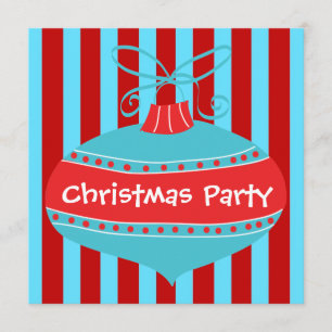 Invitation Rétro fête de Noël bleue turquoise rouge