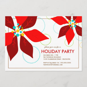 Invitation Rétro fête de vacances rouge de Noël de poinsettia