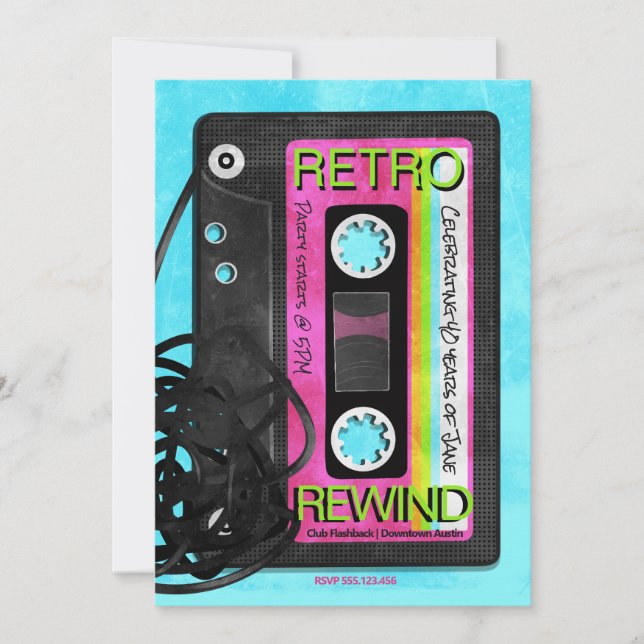 Invitation Retro Flashback fête d'anniversaire (Devant)