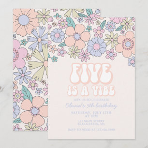 Invitation Retro Floral Five est une Vibe pour un 5ème annive