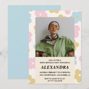 Invitation rétro florale mignonne pour 27e anniver