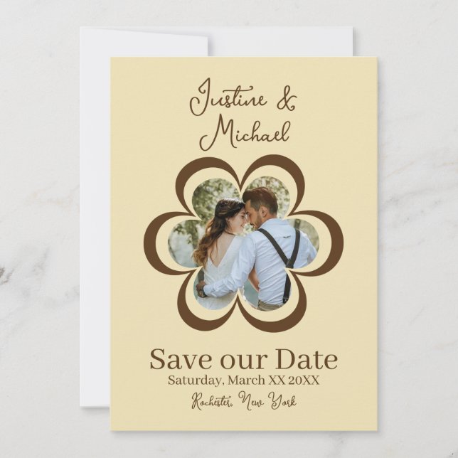 Invitation Retro Flower Photo Mariage jaune Enregistrer la da (Devant)