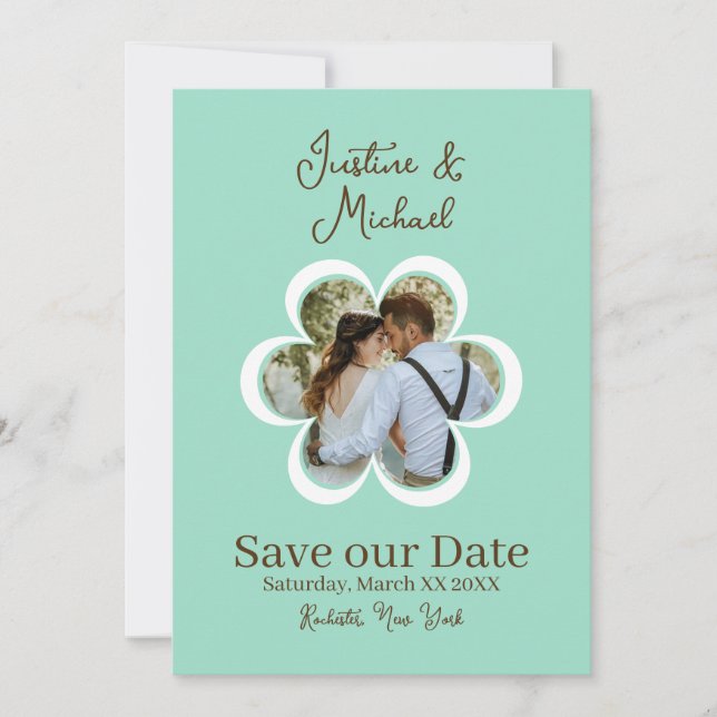 Invitation Retro Flower Photo Mariage Turquoise Enregistrer l (Devant)