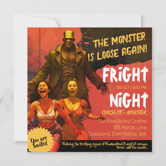 Invitation Rétro Frankenstein Adult Horror Fright Night (Devant)