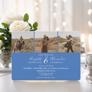 Invitation Retro French blue Elegant 4 Photos script mariage
