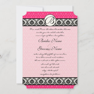 Invitation Retro Fuchsia rose et noir Mariage damassé